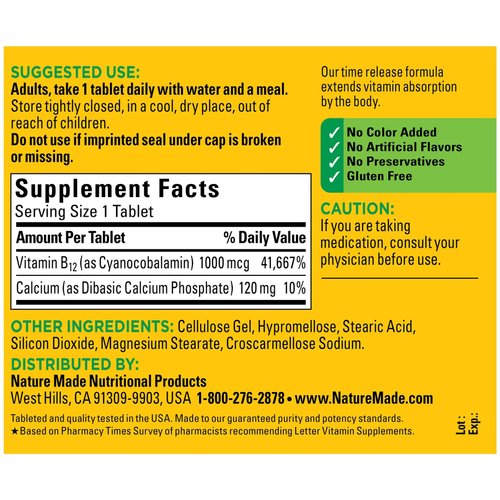 Nature Made Vitamin B12 1000 mcg. Timed Release Tablets Value Size 160 Ct