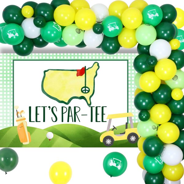 Jollyboom Golf Theme Party Decorations - Golf Theme Balloon Arch with Lets Partee Backdrop Banner for Masters Golf Birthday Party Decorations, Kids Birthday Adult Birthday Celebrating