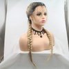 Yinuozhogntian Ombre Blonde Double Braided Wigs with Baby Hair Blonde with Dark Roots Heat Resistant Synthetic Lace Front Wigs for Women Natural Long 2xTwist Braids Synthetic Braids Wigs Daily Use