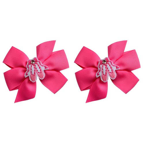 Ballet Slipper 3 inch Grosgrain Bow Hair Bow Set Ballerina Recital Gift (Hot Pink Set)