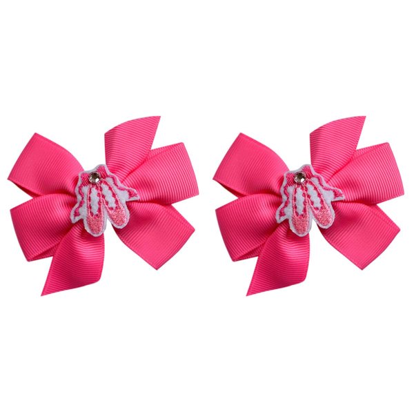 Ballet Slipper 3 inch Grosgrain Bow Hair Bow Set Ballerina Recital Gift (Hot Pink Set)