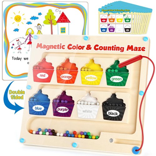 Aizweb Magnetic Color & Number Maze,Montessori Toys Wooden Magnetic Puzzle Board Color Sorting Counting Matching Toy,Toddler Learning Activities Fine Motor Skills Toy for Boy Girl 2 3 4 5 Year Old