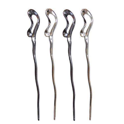 ZAYOIZY 4pcs Metal Hair Sticks Hair Bun Chopsticks Hair Pins Simple Sturdy Alloy Sticks for Long/Thick/Curly Hair, Silver&Black