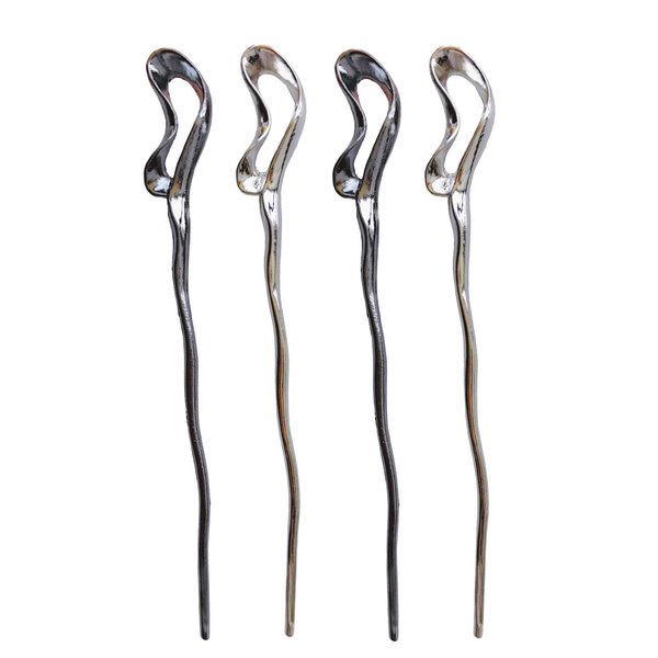 ZAYOIZY 4pcs Metal Hair Sticks Hair Bun Chopsticks Hair Pins Simple Sturdy Alloy Sticks for Long/Thick/Curly Hair, Silver&Black