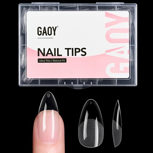 GAOY Medium Almond Nail Tips, 240Pcs Soft Pre-shaped Acrylic Nail Tips, 12 Sizes Half Matte Full Cover Fake Press on Nails Tips, Nail Extension Tips