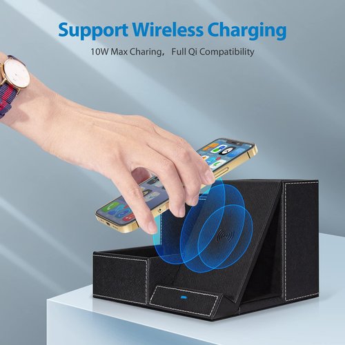 TopMade Fast Wireless Charger with Desk Organizer,Desk Storage,Multifunctional Desktop Organizer All in One Office Supplies and Desk Accessories Organizer with 3 Compartments and 1 Phone Stand