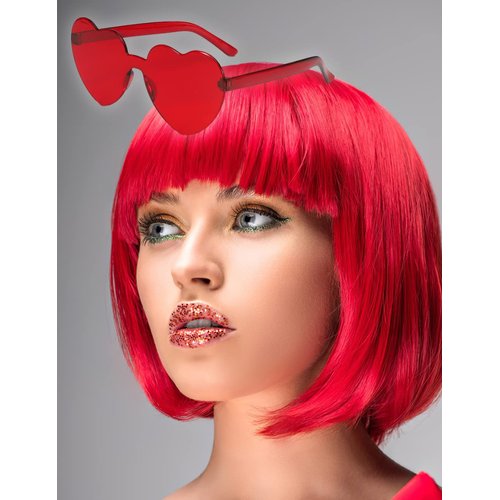 MIUSKATL Wig and Sunglasses 12 Inch Red Wig Red Wigs for Women Red Bob Wig Red Wig with Bangs Short Red Wig Costume Cosplay Party Wig Wigs for Women(Red)