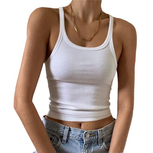 Artfish Women's Sleeveless Tank Top Form Fitting Scoop Neck Ribbed Knit Basic Cami Tight Fitted White S