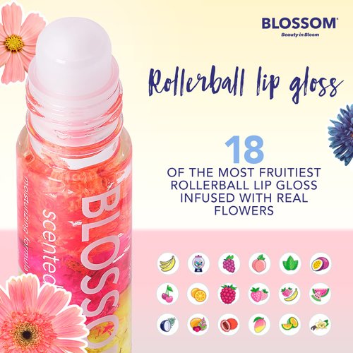 Blossom Scented Roll on Lip Gloss, Infused with Real Flowers, Made in USA, 0.20 fl. oz./5.9ml, Strawberry/Banana