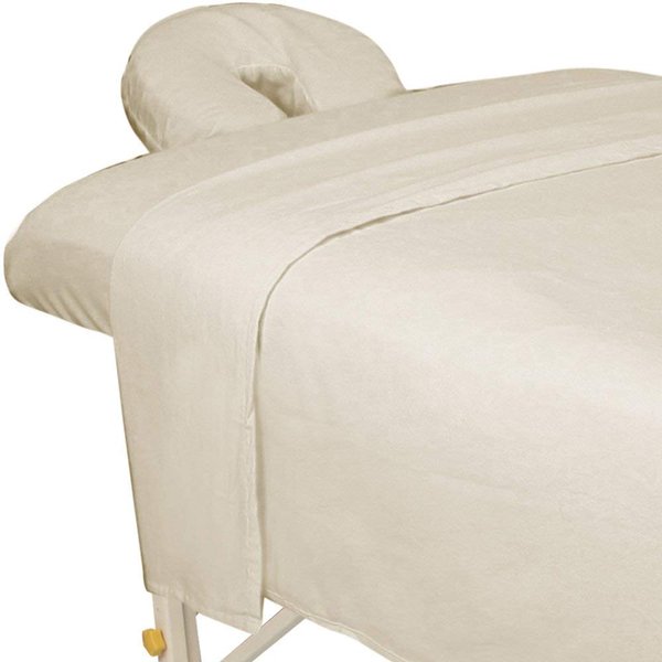 ForPro Premium Flannel 3-Piece Massage Sheet Set for Massage Tables, Includes Flat Sheet, Fitted Sheet and Fitted Face Rest Cover, Natural