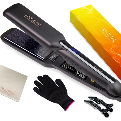 ANGENIL Flat Iron Hair Straightener 1.6" Wide, Portable Dual Voltage Hair Straightener and Curler 2 in 1, Hair Straightening Iron, Tourmaline Ceramic Flat Iron Curling Iron in One, LCD, Fast Heating