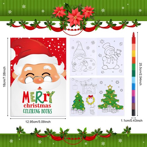 Funrous 24 Pcs Christmas Coloring Book for Kids Bulk with 24 Crayons, Christmas Activity Books with Marker Xmas Stocking Goodie Bag Stuffers for Holiday Students Classroom Gifts Party Favors (Vivid)