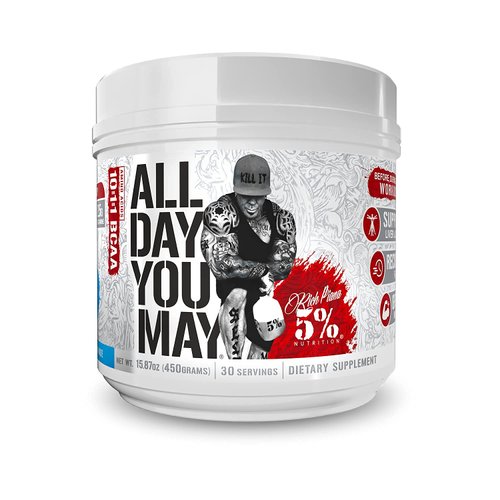 5% Nutrition Rich Piana AllDayYouMay BCAA Powder | Premium Intra & Post Workout Amino Acids, Hydration, Endurance, Muscle Recovery, Joint & Liver Support | 15.9 oz, 30 Servings (Blueberry Lemonade)
