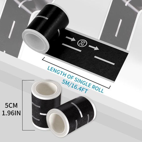 WALWAL Road Railway Tape for Toy Cars Track, Perfect for Elementary Kids Boosts Creativity(2 Rolls of Roadway,50 Speed Limit,100 Speed Limit)