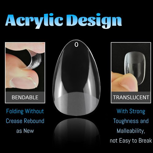 Lifextol 240pc Almond Gel x Nail Tips Short Fake Nails for Press on Nails Clear Acrylic Nails Tips, 12 Sizes Full Cover Nail tips Almond Soft Gel Nail Tips False Nails Extension Artificial Fingernail