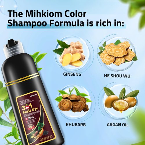 Mihkiom Brown Hair Dye Shampoo 3 in 1 for Women & Men, Hair Color Shampoo Refresh Hair Only 20 Mins - Natural Plant - Champu Para Pintar el Pelo