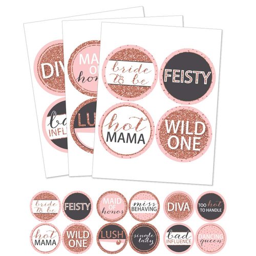Bride Squad - Rose Gold Bridal Shower or Bachelorette Party Funny Name Tags - Party Badges Sticker Set of 12