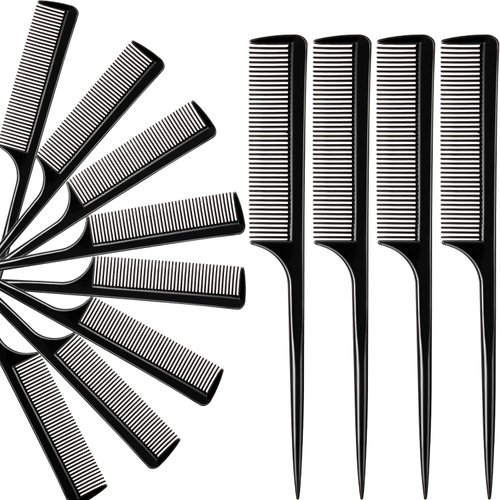 12 Pack Tail Comb Black Styling Comb plastic Anti Static Heat Resistant Tail Comb for All Hair Types, Fine and Wide Tooth Teasing Comb for Men and Women