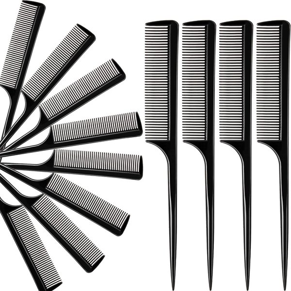 12 Pack Tail Comb Black Styling Comb plastic Anti Static Heat Resistant Tail Comb for All Hair Types, Fine and Wide Tooth Teasing Comb for Men and Women