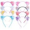 KIUSOWAYD 8 Cat Ear Headbands, Transparent Shining Sequin Headwear Hair Band Party Decoration Cosplay for Girls Women