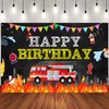 Fire Happy Birthday Photography Backdrop, Fire Truck Theme Indoor Outdoor Birthday Party Decoration, Kids Children's Party Supplies 6X4 ft