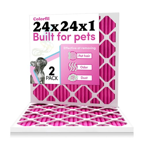 24x24x1 Air Filter by Colorfil | Color Changing Filters Designed for Cat and Dog Odor | MERV 8 Filter | Air FIlter 24x24x1 | Air Conditioner Filter | HVAC Filter for Pet Hair | 24x24 Air Filter 2 pack