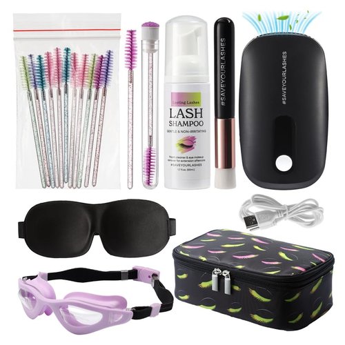 Lasting Lashes Lash Extension Care Kit | Lash Cleaning Kit | Lash Extension Supplies | Lash Shampoo Kit | Eyelash Sleeping Mask for Extensions | Lash Fan | Lash Bath Kit | Eyelash Shampoo