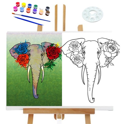 Essenburg Pre Drawn Canvas Paint Kit | Teen, Kids and Adult Sip and Paint Party Favor | DIY Date Night Couple Activity| Canvas Boards for painting| Gift Elephant ((S 8x10 CANVAS ONLY))