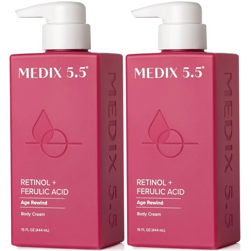 Medix 5.5 Retinol Body Cream Firming Moisturizer & Crepey Skin Care Treatment, Anti Aging Retinol Body Lotion Targets Look Of Wrinkles, Sagging Skin, Stretch Marks, & Sun Damaged Dry Skin, 2-Pack