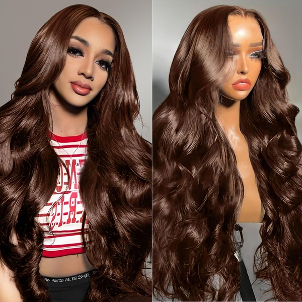 Alididi Chocolate Brown Lace Front Wig Human Hair For Women 13x4 Body Wave Lace Front Wigs Human Hair 4# Colored Wigs Human Hair Pre Plucked With Baby Hair 200% Density (26Inch)