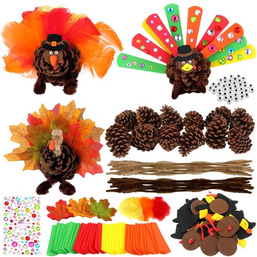 Seenelling 20 Sets Thanksgiving Pinecone Turkey Craft Kit Fall Autumn Craft Kits DIY Turkey Craft Sets Thankful Dinner Activity,Classroom Project,Table Centerpiece Decorations Party Favor Supplies