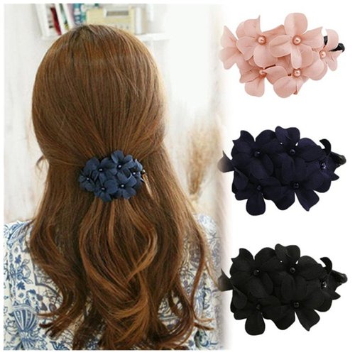 LOVEF3 Pcs Fashion Handmade Women Girl Flower Banana Barrette Hair Clip 11.5 * 6 CM Hair Pin Claw Black Pink Navy