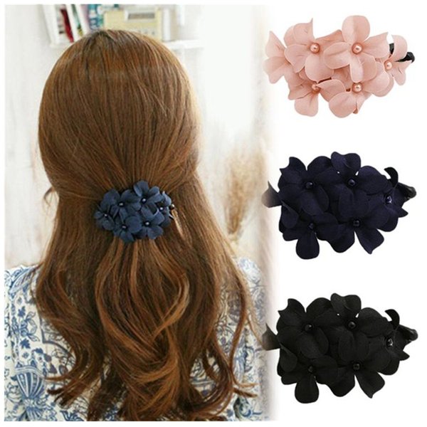 LOVEF3 Pcs Fashion Handmade Women Girl Flower Banana Barrette Hair Clip 11.5 * 6 CM Hair Pin Claw Black Pink Navy