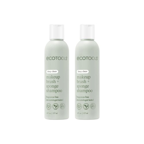EcoTools Makeup Brush & Sponge Shampoo - Fragrance-Free Cleanser for Brushes, Sponges & Puffs, No Harsh Chemicals, Vegan & Cruelty-Free, 6 fl.oz./ 177 ml, 2 Count