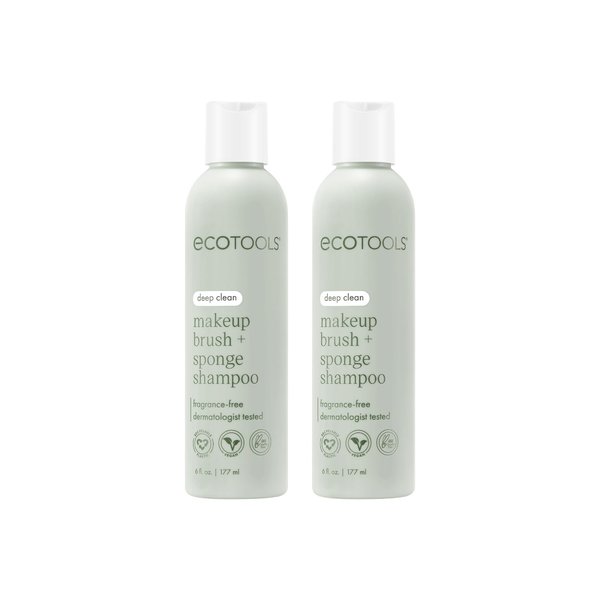 EcoTools Makeup Brush & Sponge Shampoo - Fragrance-Free Cleanser for Brushes, Sponges & Puffs, No Harsh Chemicals, Vegan & Cruelty-Free, 6 fl.oz./ 177 ml, 2 Count