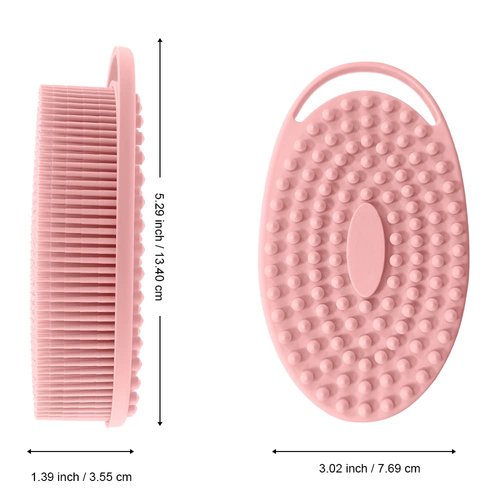 Soft Silicone Body Scrubber 2 PCS Silicone Body Shower, Silicone Loofah 2 in 1 Bath and Shampoo Brush, Body Scrubber Shower Cleaning Exfoliating Use for Sensitive Skin, Lather Well(Black and Pink)