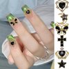 editTime Metal Alloy Nail Charms Rhinestones Kit 3D Gold Silver Stars Butterfly Heart Rose Flower Nail Gems Shiny Crystal Rhinestones Diamonds Jewelry (black-30)