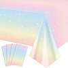 QUERICKY 4 Pack Pastel Rainbow Tablecloths, 108x51'' Plastic Disposable Rectangle Pastel Rainbow Table Cover for Girls Rainbow Birthday Party Decorations Baby Shower Party Supplies