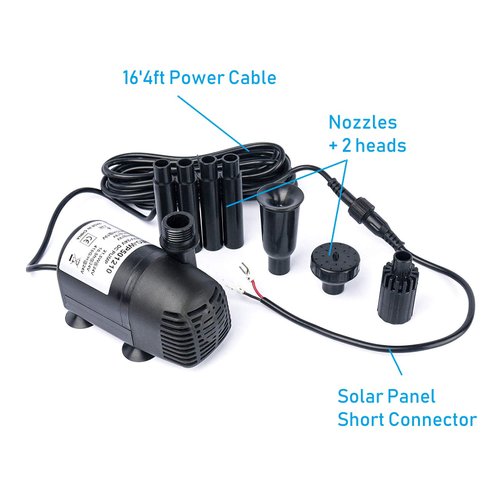 12V - 24V DC Brushless Submersible Water Pump, 410GPH, for Solar Fountain, Fish Pond, and Aquarium