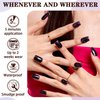 Press on Nails Medium Square,Handmade Black Square Fake Nails with Design Star Black Glitter Stiletto Non-breakable and Reusable False Nails in 12Sizes-24pcs Glue on Nails Kit for Women Gift