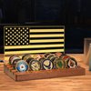CoolGift Mart Challenge Coin Display, Light up Coin Holder American Flag with Warm White Color Light, 4 Row Holder Wooden Rack Gift for Military Army for Him Father, Military Coin Holder Display Case