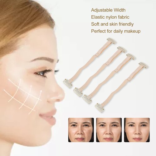 Facelift Bands with Clips, 4Pcs Instant Face Hair Bands with Clips for Girls, Reusable Hairpin Facial Lifting Bands Invisible Facelift Patch Straps, Adjustable Elastic Band