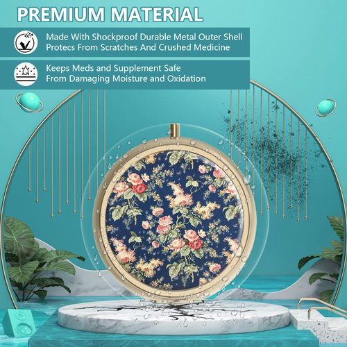 Pill Case Pill Box with Mirror Retro Small Pill Case for Purse or Pocket Bronze Pill Box or Vitamins, Fish Oil, Supplements, Pill Containe Travel Gifts（2PCS）