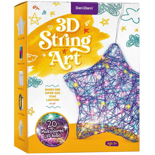Dan&Darci 3D Light Up String Art Kit for Kids - Star Lantern Making Kit w/ 20 LEDs - Kids Easter Gifts - Crafts Set for Girls and Boys Ages 8-12 Kid - Kits for Age 8, 9, 10, 11, 12 Year Old Girl Gift