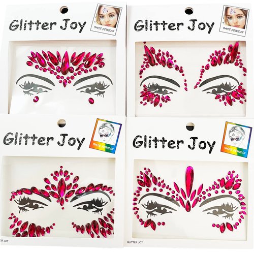 Face Gems Tattoo, Festival Face Jewels Tattoo Stickers,Body Gems Stick on Face, Body Gem Stones Temporary Face Tattoos for Women,4-Pack,Rose