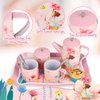 Kids Tea Party Set for Little Girls Birthday Gift Toys for 3 4 5 6 7 8 Year Old Girls, Cute Princess Play Toddlers Tin Tea Set, Pretend Toys with Desserts, Flower Teapot & Teacup & Carrying Case