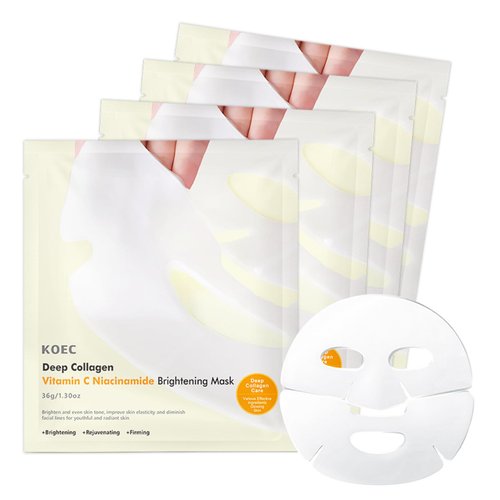 Ueseinl 4 Pack Deep Hydrating Collagen Face Mask,Overnight Anti-Aging Moisturizing Sheet Mask,Firming,Korean Skincare and Nourishing for Fine Lines and Aging, Deep Moisture Therapy (Vitamin C)