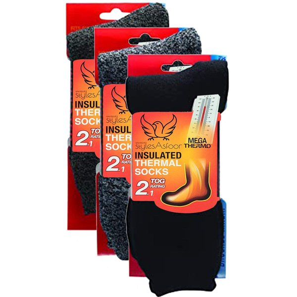 UNIQUE STYLES ASFOOR 3 Pack Thermal Heated Hiking Socks For Men, Thick Warm Winter Socks For Outdoors (13-15, Black/Charcoal/Dark Grey)