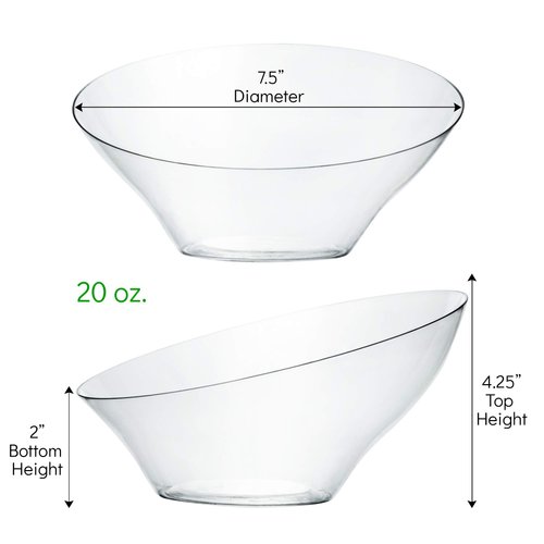 PLASTICPRO Disposable Angled Plastic Bowls Round Medium Serving Bowl, Elegant for Party's, Snack, or Salad Bowl, Clear Pack of 4