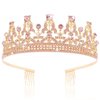 FASOTY Gold Tiara Pink Crystal Crown with Combs Elegant Princess Tiaras and Crowns for Women Girls Rhinestone Headband for Bride Bridal Wedding Birthday Party Prom